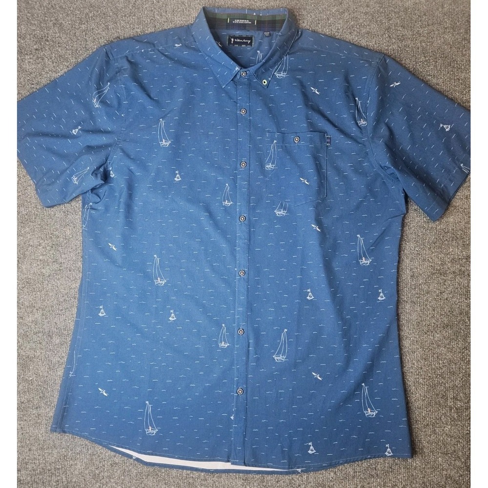 William Murray Mens What About Bill Button Up Shirt Size XXL Blue Sailboats Golf